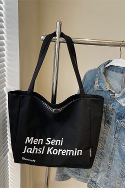 Large Capacity Summer Embroidered Letter Canvas Tote Bag for Women - Versatile Laptop Shoulder Bag for Class and Commute