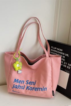 Large Capacity Summer Embroidered Letter Canvas Tote Bag for Women - Versatile Laptop Shoulder Bag for Class and Commute