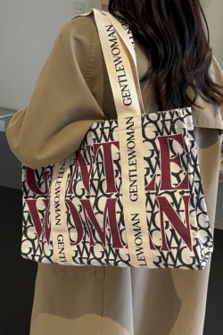 Large Capacity Women's Canvas Tote Bag - Stylish Letter Print Shoulder Bag for Shopping, Commuting, and Outings 2025