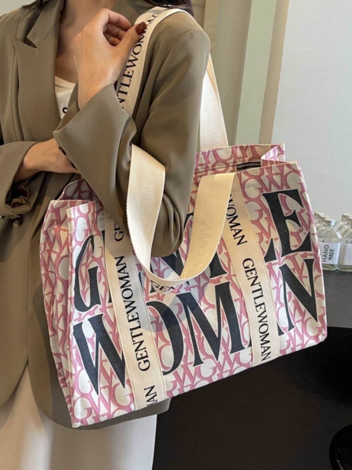 Large Capacity Women's Canvas Tote Bag - Stylish Letter Print Shoulder Bag for Shopping, Commuting, and Outings 2025 Large Capacity Women's Canvas Tote Bag - Stylish Letter Print Shoulder Bag for Shopping, Commuting, and Outings 2025