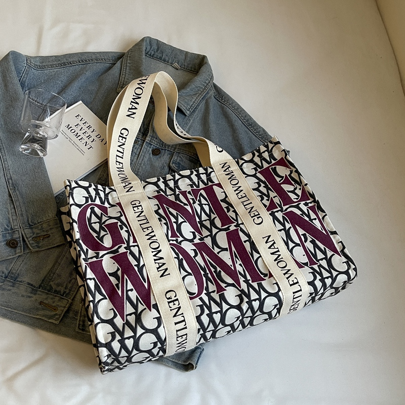 Large Capacity Women's Canvas Tote Bag - Stylish Letter Print Shoulder Bag for Shopping, Commuting, and Outings 2025 Large Capacity Women's Canvas Tote Bag - Stylish Letter Print Shoulder Bag for Shopping, Commuting, and Outings 2025