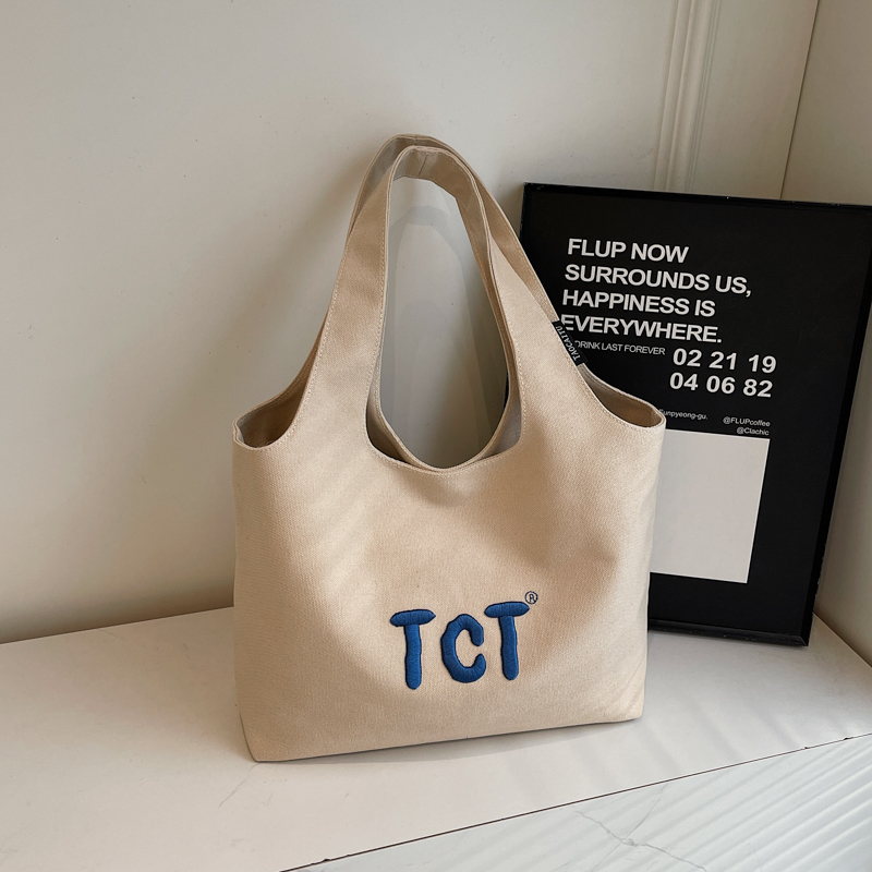 Large Capacity Women's Canvas Tote Bag 2025 - Embroidered Letter Design, Versatile Commuting Underarm Bag, Niche Style Large Capacity Women's Canvas Tote Bag 2025 - Embroidered Letter Design, Versatile Commuting Underarm Bag, Niche Style