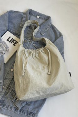 Large Capacity Women's Drawstring Cloth Shoulder Bag - 2025 Summer Fashion Tote for Commuting and Everyday Use