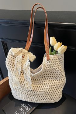 Large Capacity Woven Beach Bag for Women - Stylish Hollow Design, Summer 2025 Travel Tote, Trendy Commuting Bag