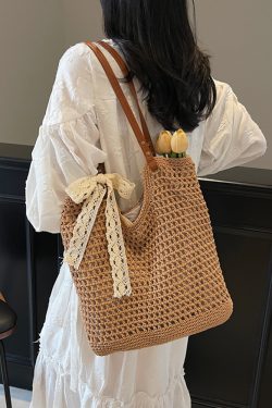 Large Capacity Woven Beach Bag for Women - Stylish Hollow Design, Summer 2025 Travel Tote, Trendy Commuting Bag