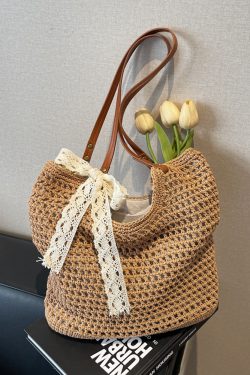 Large Capacity Woven Beach Bag for Women - Stylish Hollow Design, Summer 2025 Travel Tote, Trendy Commuting Bag
