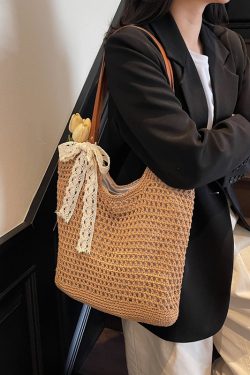 Large Capacity Woven Beach Bag for Women - Stylish Hollow Design, Summer 2025 Travel Tote, Trendy Commuting Bag