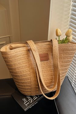 Large Capacity Woven Bucket Bag for Women - Versatile Straw Tote for Beach Vacations & Commuting, 2025 Fashion Essential