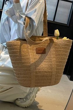 Large Capacity Woven Bucket Bag for Women - Versatile Straw Tote for Beach Vacations & Commuting, 2025 Fashion Essential