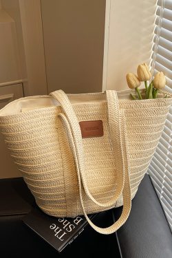 Large Capacity Woven Bucket Bag for Women - Versatile Straw Tote for Beach Vacations & Commuting, 2025 Fashion Essential
