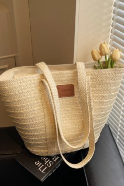 Large Capacity Woven Bucket Bag for Women - Versatile Straw Tote for Beach Vacations & Commuting, 2025 Fashion Essential