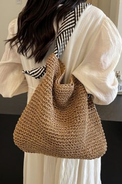 Large Capacity Woven Straw Bag for Women - Summer 2025 Beach Tote, Commuter Shoulder Bag, Vacation Essential, Lazy Style