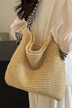 Large Capacity Woven Straw Bag for Women - Summer 2025 Beach Tote, Commuter Shoulder Bag, Vacation Essential, Lazy Style