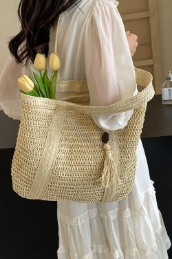 Large Capacity Woven Straw Beach Bag for Women - Autumn 2025 Shoulder Tote Handbag, Perfect for Vacations and Everyday Use