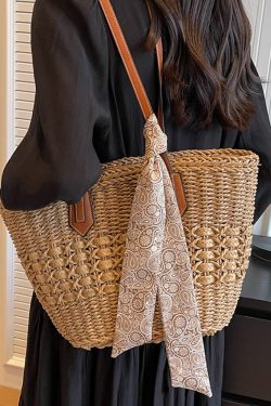 Large Capacity Woven Straw Shoulder Tote Bag for Women - Trendy Autumn 2025 Versatile Beach Vacation Handbag