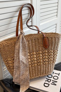 Large Capacity Woven Straw Shoulder Tote Bag for Women - Trendy Autumn 2025 Versatile Beach Vacation Handbag