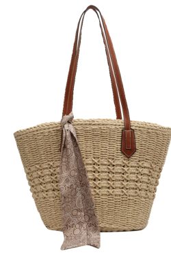 Large Capacity Woven Straw Shoulder Tote Bag for Women - Trendy Autumn 2025 Versatile Beach Vacation Handbag