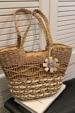 Large Capacity Woven Straw Tote Bag for Women - 2025 Autumn Rural Style Beach Travel Shoulder Bag