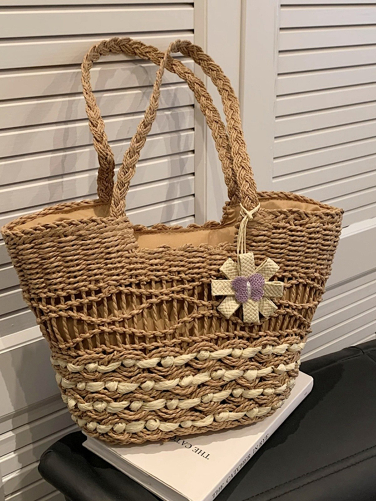 Large Capacity Woven Straw Tote Bag for Women - 2025 Autumn Rural Style Beach Travel Shoulder Bag Large Capacity Woven Straw Tote Bag for Women - 2025 Autumn Rural Style Beach Travel Shoulder Bag