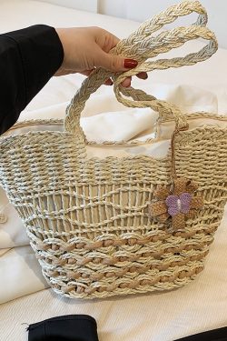 Large Capacity Woven Straw Tote Bag for Women - 2025 Autumn Rural Style Beach Travel Shoulder Bag