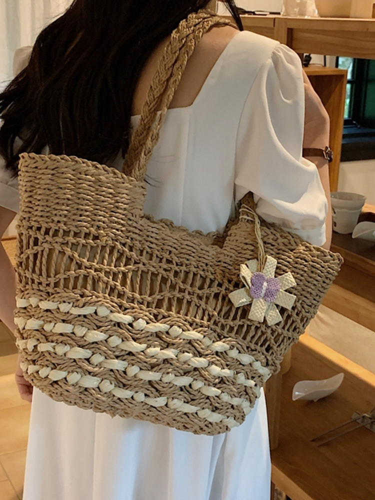 Large Capacity Woven Straw Tote Bag for Women - 2025 Autumn Rural Style Beach Travel Shoulder Bag Large Capacity Woven Straw Tote Bag for Women - 2025 Autumn Rural Style Beach Travel Shoulder Bag