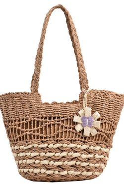 Large Capacity Woven Straw Tote Bag for Women - 2025 Autumn Rural Style Beach Travel Shoulder Bag