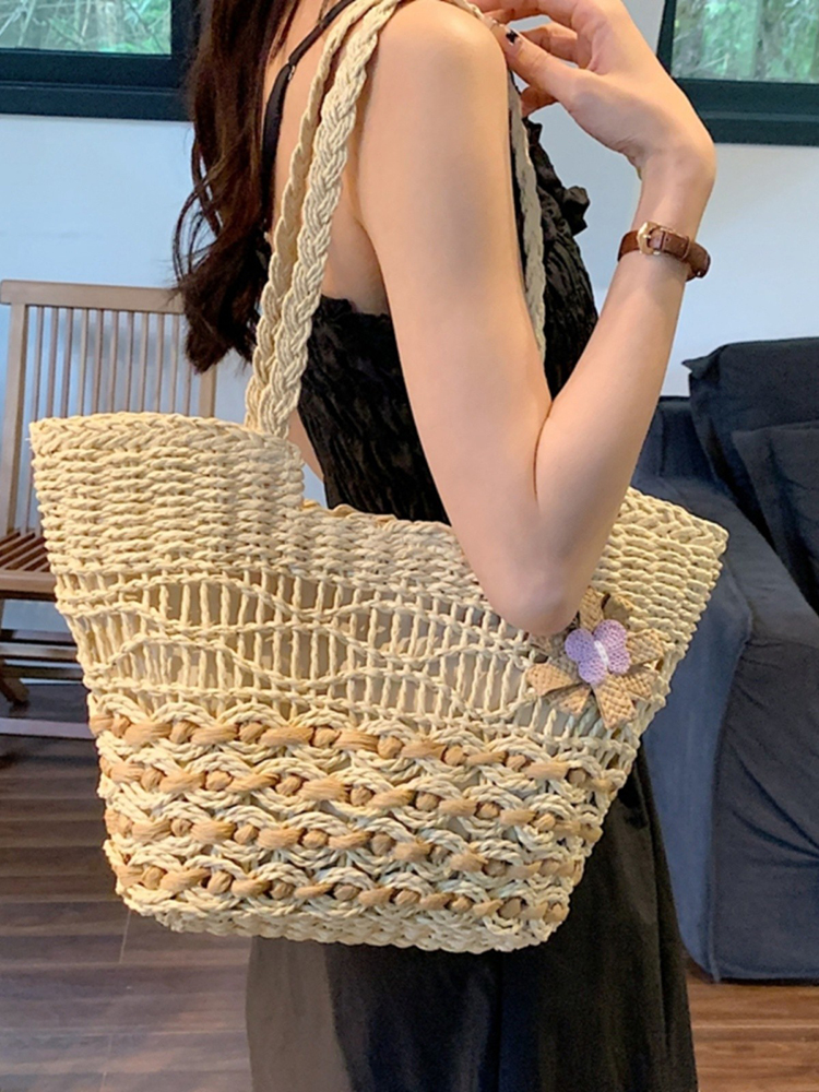 Large Capacity Woven Straw Tote Bag for Women - 2025 Autumn Rural Style Beach Travel Shoulder Bag Large Capacity Woven Straw Tote Bag for Women - 2025 Autumn Rural Style Beach Travel Shoulder Bag
