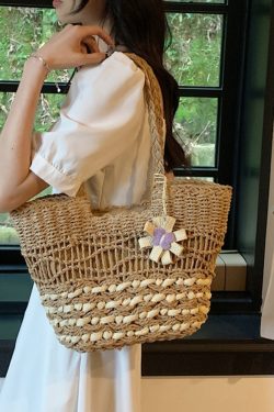 Large Capacity Woven Straw Tote Bag for Women - 2025 Autumn Rural Style Beach Travel Shoulder Bag