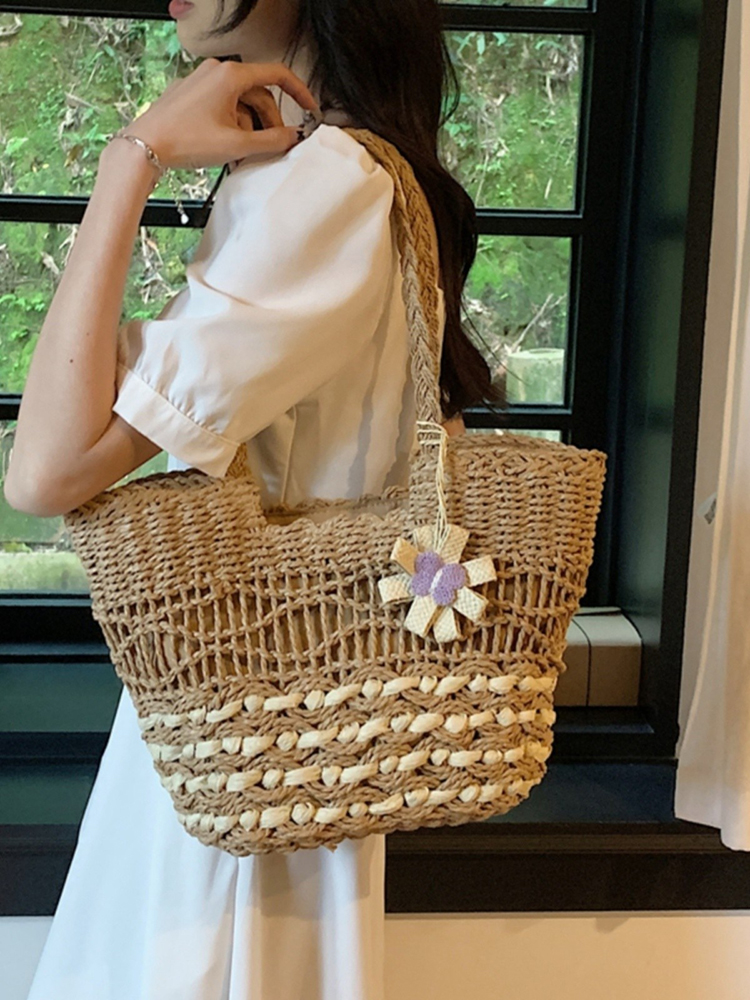 Large Capacity Woven Straw Tote Bag for Women - 2025 Autumn Rural Style Beach Travel Shoulder Bag Large Capacity Woven Straw Tote Bag for Women - 2025 Autumn Rural Style Beach Travel Shoulder Bag