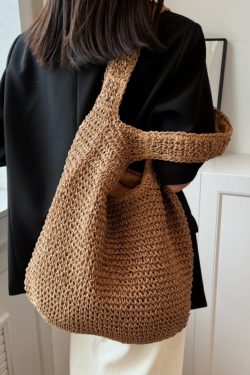 Large Capacity Woven Straw Tote Bag for Women - 2025 Lazy Style Shoulder Underarm Bag for Beach Vacations