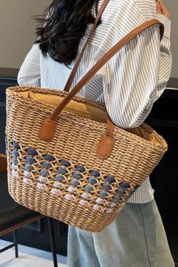 Large Capacity Woven Straw Tote Bag for Women - Perfect for Beach Vacations and Commuting, 2025 Trendy Summer Style