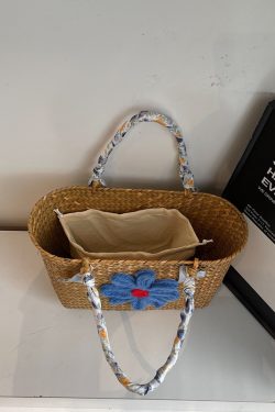 Large Capacity Woven Straw Tote Bag for Women - Stylish Bamboo Handle Beach Bag and Shopping Basket for Summer 2025