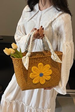 Large Capacity Woven Straw Tote Bag for Women - Stylish Bamboo Handle Beach Bag and Shopping Basket for Summer 2025