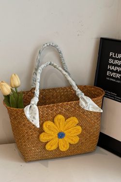 Large Capacity Woven Straw Tote Bag for Women - Stylish Bamboo Handle Beach Bag and Shopping Basket for Summer 2025