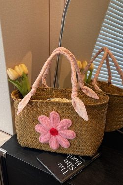 Large Capacity Woven Straw Tote Bag for Women - Stylish Bamboo Handle Beach Bag and Shopping Basket for Summer 2025