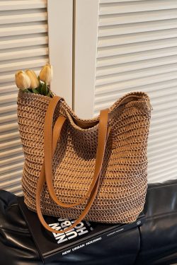Large Capacity Woven Straw Tote Bag for Women - Summer Commuting, Beach Vacation, Stylish Shoulder Bag 2025