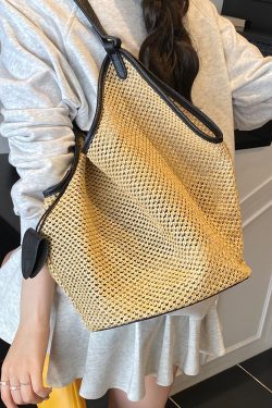 Large Capacity Woven Tote Bag for Women - 2025 Trendy Minimalist Summer Shoulder Bag for Work and Commuting