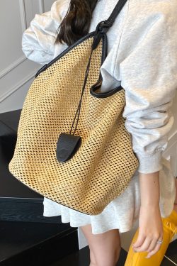Large Capacity Woven Tote Bag for Women - 2025 Trendy Minimalist Summer Shoulder Bag for Work and Commuting