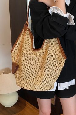 Large Capacity Woven Tote Bag for Women - 2025 Trendy Minimalist Summer Shoulder Bag for Work and Commuting