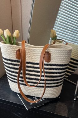 Large Capacity Woven Tote Bag for Women - Versatile Shoulder Bag for Autumn 2025, Perfect for Beach Vacations and Everyday Use