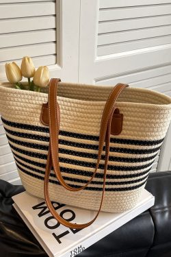 Large Capacity Woven Tote Bag for Women - Versatile Shoulder Bag for Autumn 2025, Perfect for Beach Vacations and Everyday Use