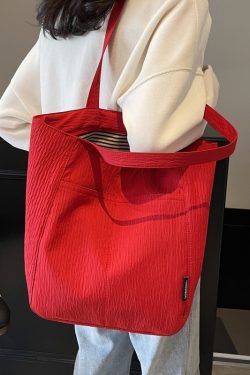 Large Capacity Wrinkled Canvas Tote Bag for Women - Summer 2025 Commuter Shoulder Bag in Korean Lazy Style