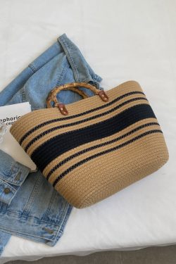 Large Capacity Yarn Knitted Tote Bag for Women - 2025 Spring Summer Fashion Vegetable Basket Straw Bag