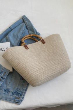 Large Capacity Yarn Knitted Tote Bag for Women - 2025 Spring Summer Fashion Vegetable Basket Straw Bag