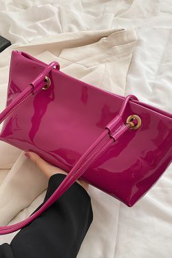 Large Shiny Patent Leather Single Shoulder Tote Bag for Women - Stylish High-End Commuting Bag for Spring Summer 2025