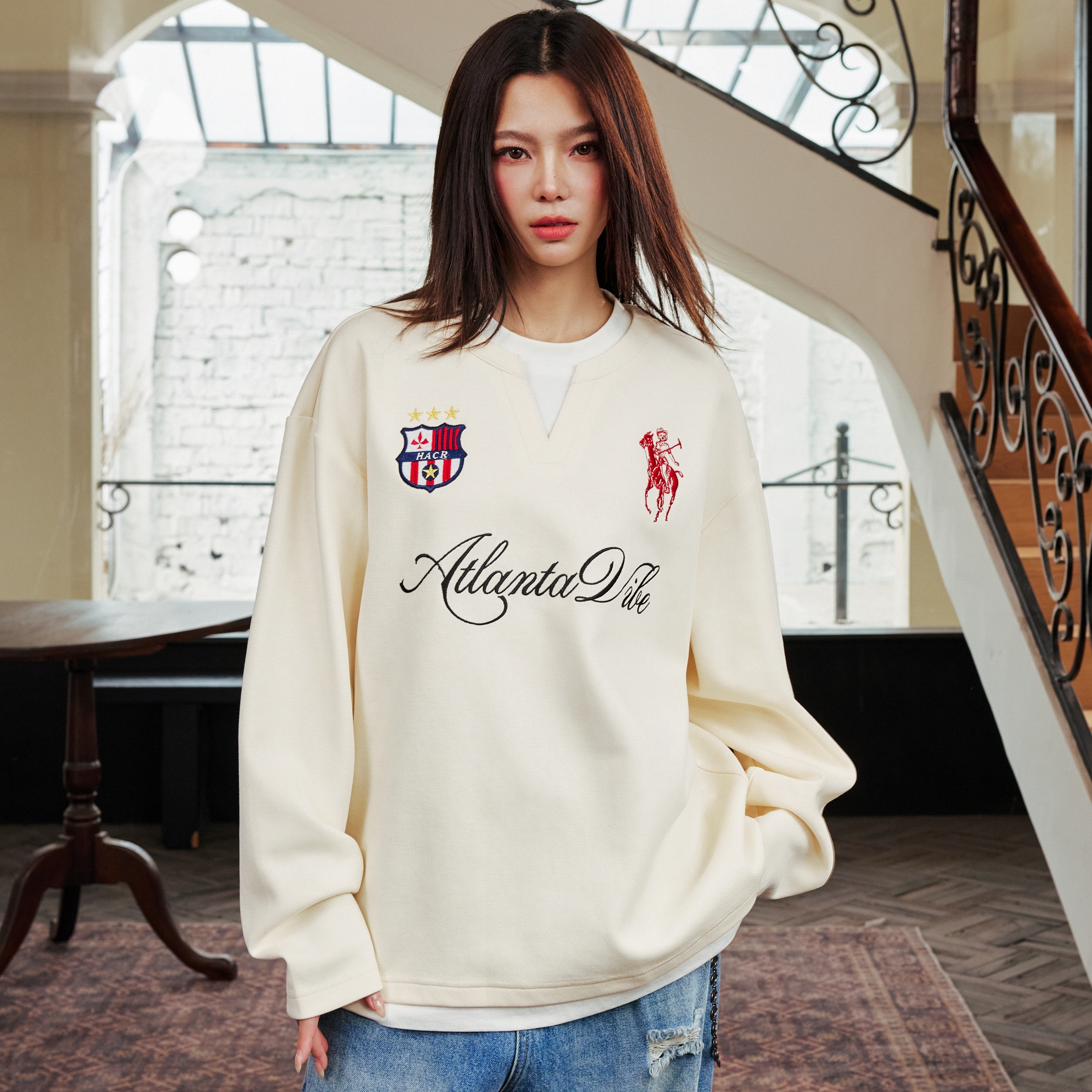 Layered Fake Two-Piece Badge Embroidered Henley Long Sleeve T-Shirt - Trendy Y2K Style for Effortless Layering Layered Fake Two-Piece Badge Embroidered Henley Long Sleeve T-Shirt - Trendy Y2K Style for Effortless Layering