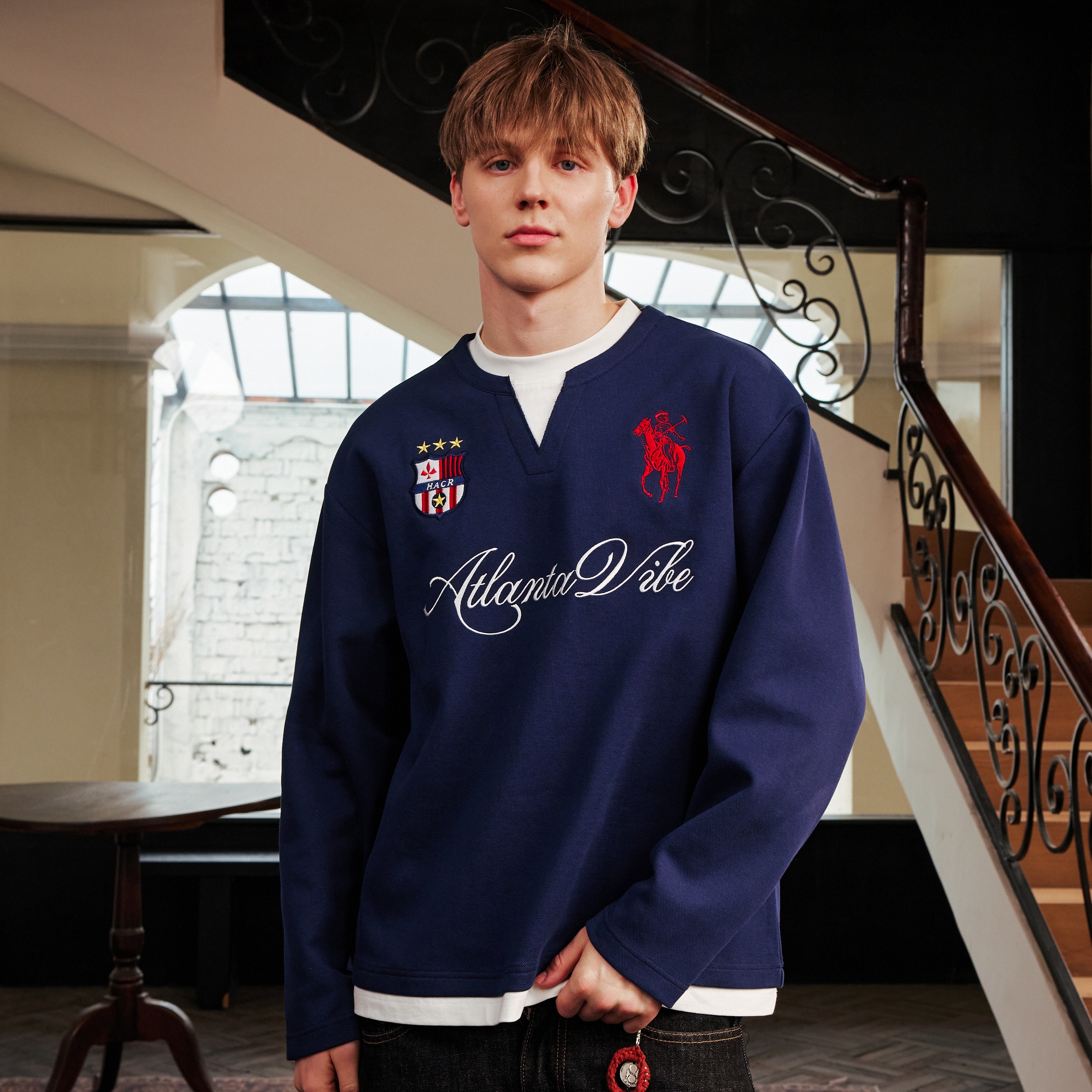 Layered Fake Two-Piece Badge Embroidered Henley Long Sleeve T-Shirt - Trendy Y2K Style for Effortless Layering Layered Fake Two-Piece Badge Embroidered Henley Long Sleeve T-Shirt - Trendy Y2K Style for Effortless Layering