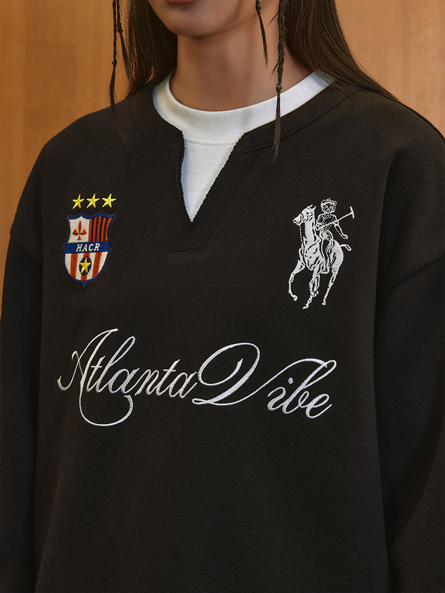 Layered Fake Two-Piece Badge Embroidered Henley Long Sleeve T-Shirt - Trendy Y2K Style for Effortless Layering Layered Fake Two-Piece Badge Embroidered Henley Long Sleeve T-Shirt - Trendy Y2K Style for Effortless Layering