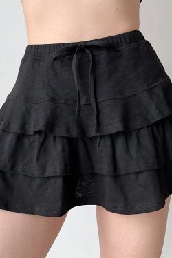 Layered Lace Tie A-Line Mini Skirt - Summer Cake Skirt in European & American Style, Trendy Y2K Fashion