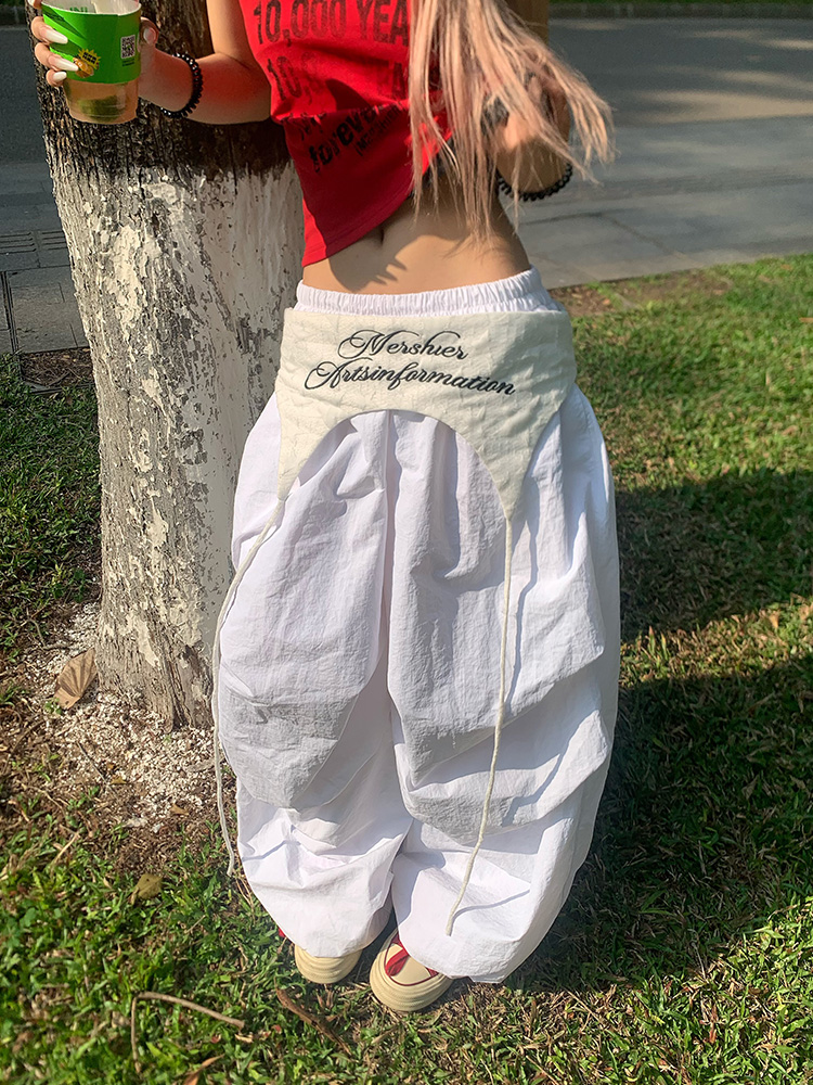 Layered Tie-Up Cargo Pants for Men and Women, Loose Casual Pleated Wide-Leg Design, Trendy American Style Fashion Layered Tie-Up Cargo Pants for Men and Women, Loose Casual Pleated Wide-Leg Design, Trendy American Style Fashion